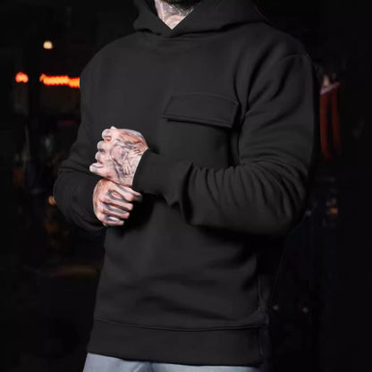 Herren Hoodie mit Brusttasche Modern Sportlich Grau