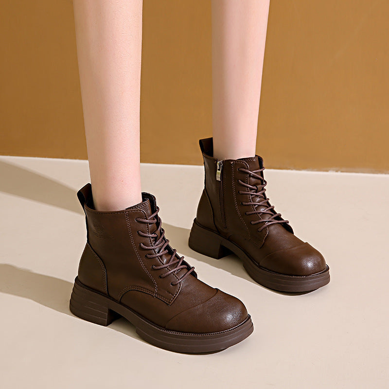 Damen Stiefeletten Schnürstiefeletten Reißverschluss Robust