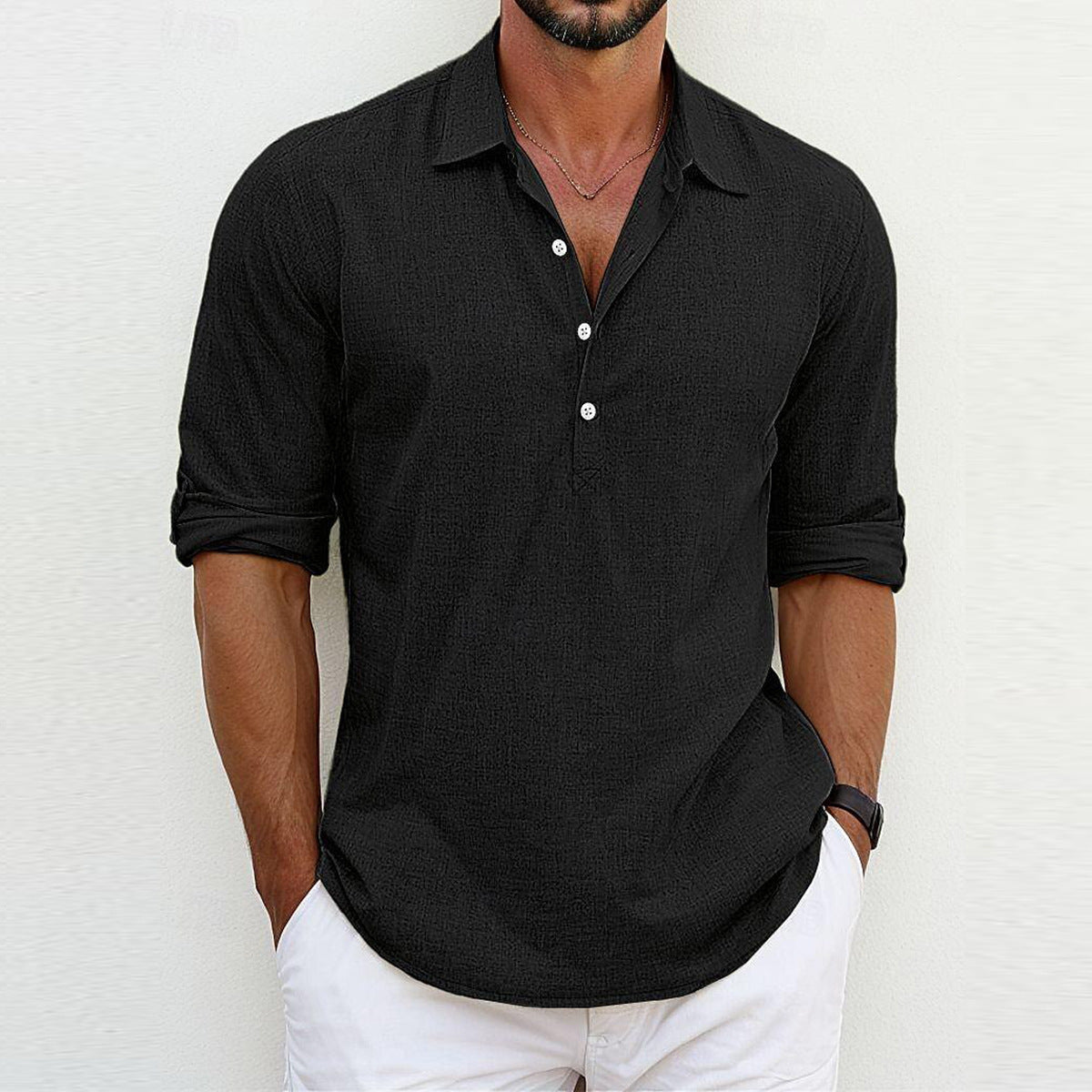 Herren Hemd Modern 3/4 Ärmel Knopfleiste Style