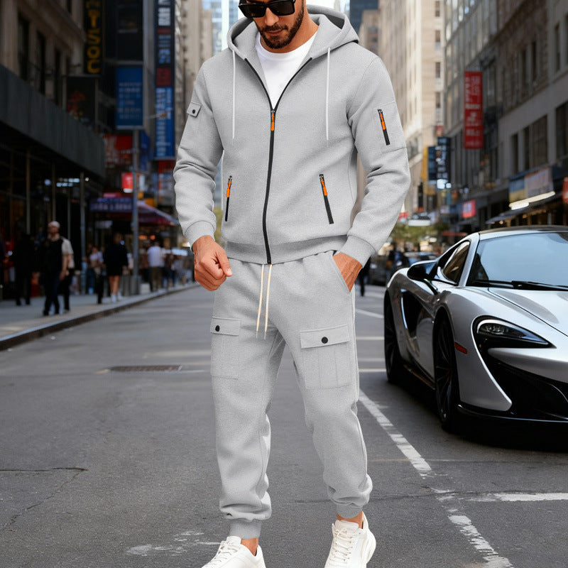 Herren Sportanzug Kapuzenjacke mit Reißverschlusstaschen Funktionell