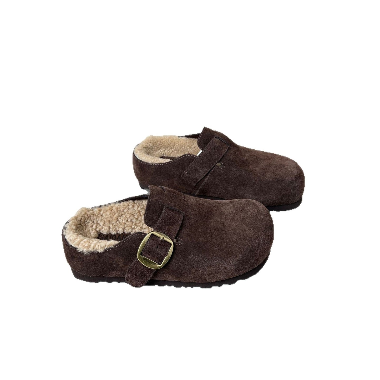Damen Clogs Suede Bequem Weich Innenfutter Schnalle