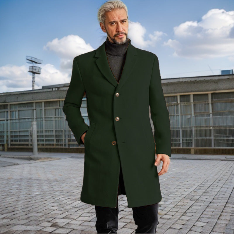 Herren Langmantel Elegant Modern mit Knöpfen Schwarz