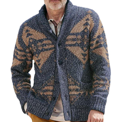 Herren Strickjacke Geometrisches Muster Tiefkragen Modern