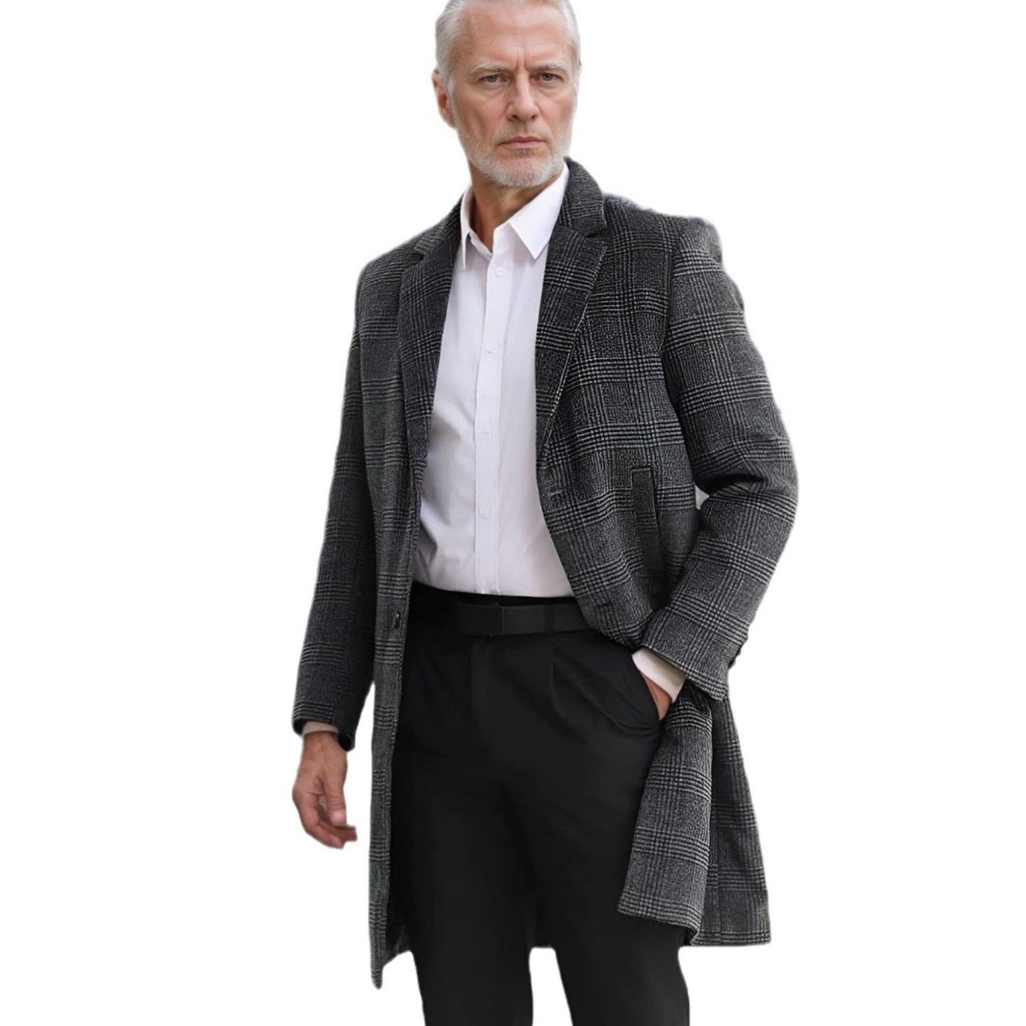 Eleganter Herren Karomantel Schwarz Modern