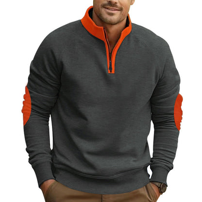 Herrenbequemer Kapuzenpullover mit halbem Reißverschluss und kontrastierenden Ärmelbesätzen BerlinGlamour.