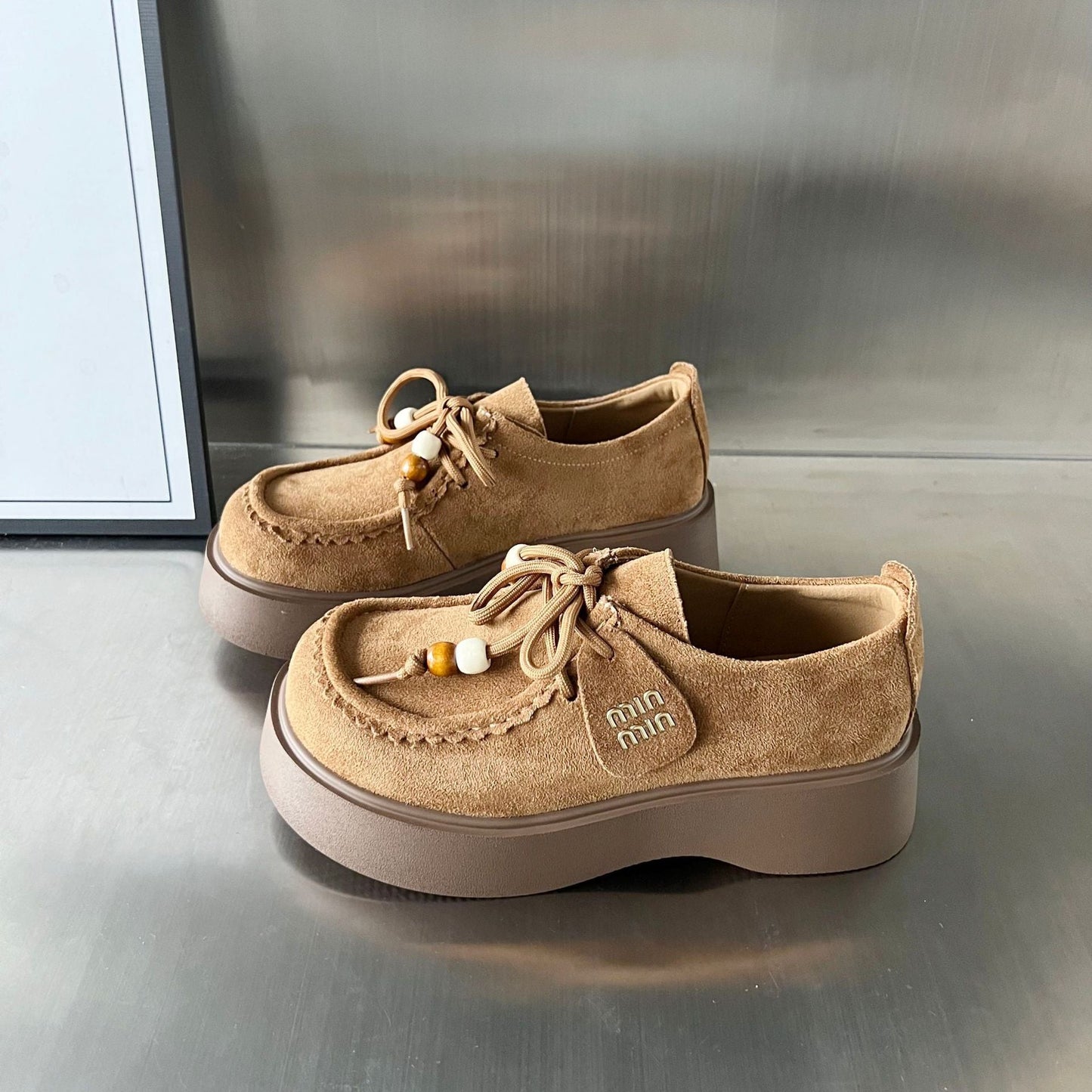 Damen Sneaker Mokassin Bequem Plateau Sohle Schnürsystem