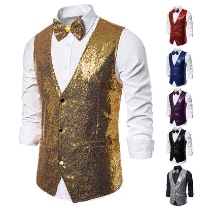 Herren Paillettenweste Glitzer mit Fliegenband Elegant