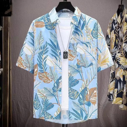 Herren Hemd Kurzarm mit Blumenmuster Relaxed Fit Sommer