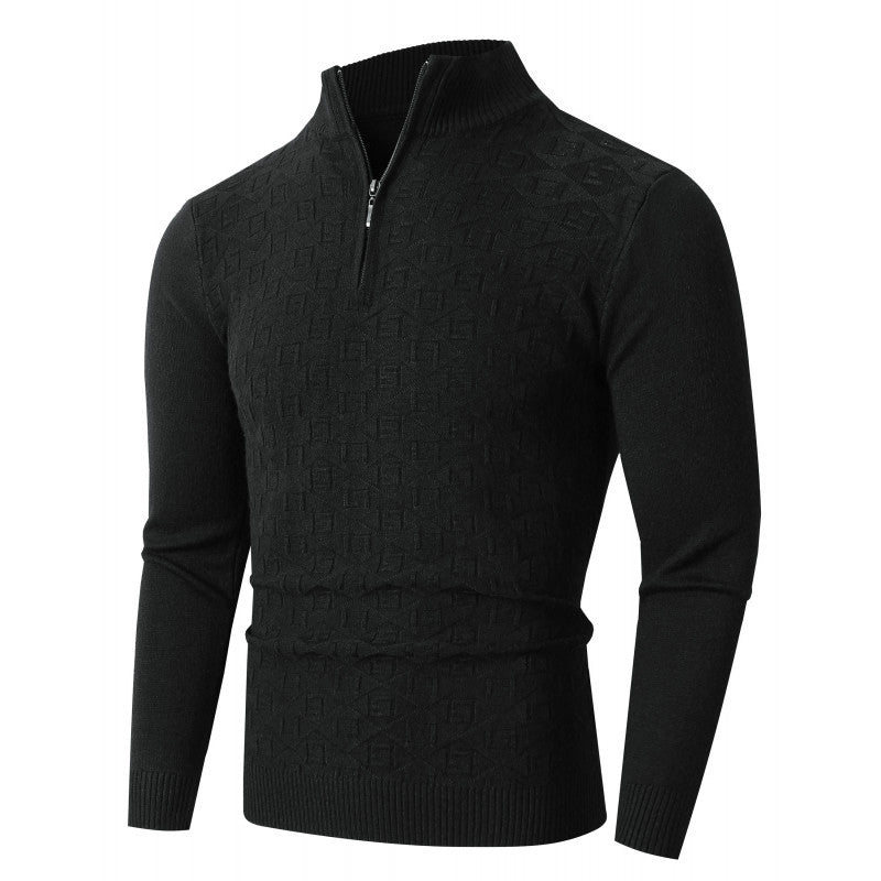 Herren Strickpullover Modern Zopfmuster Halbreißverschluss