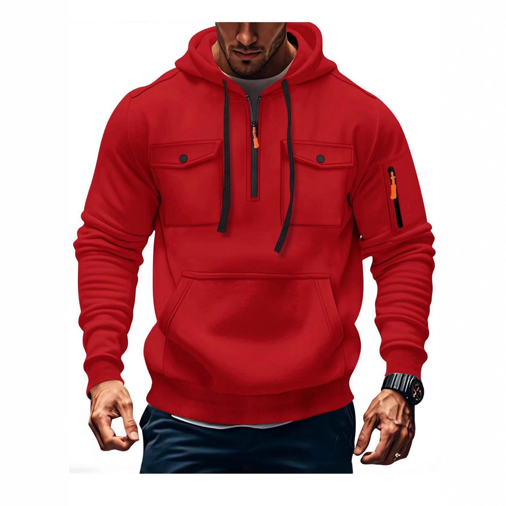 Herren Hoodie Funktionsjacke Mit Taschen Sportlich Modern - BerlinGlamour