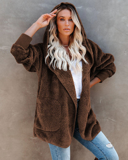 Damen Kapuzenjacke Warm Flauschig mit Taschen