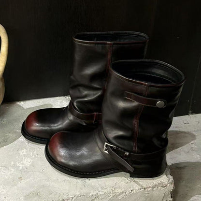 Damen Winterstiefel Modisch Gerafft Schnalle Schwarz