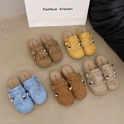 Damen Clogs Elegante Fransen Schnalle Modisch