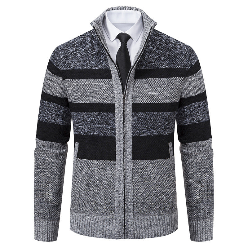Herren Strickjacke Modern Gestreift Hochkragen