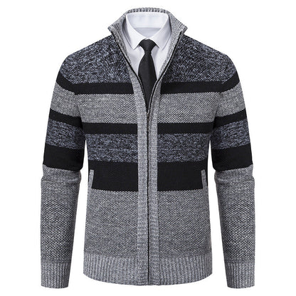 Herren Strickjacke Modern Gestreift Hochkragen