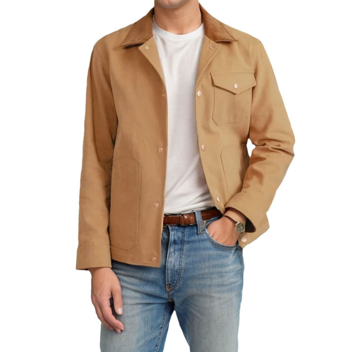Herren Lederjacke Suede Modern mit Taschen