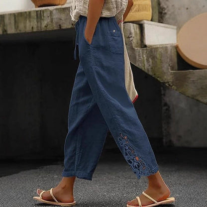 Leinenhose Damen Sommer Leicht Stickerei Modern