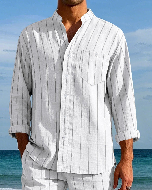 Herren Langarmhemd Slim Fit Streifenmuster Elegant