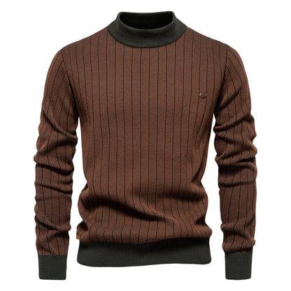 Herren Pullover Rollkragen Streifenmuster Elegante Feinstrick