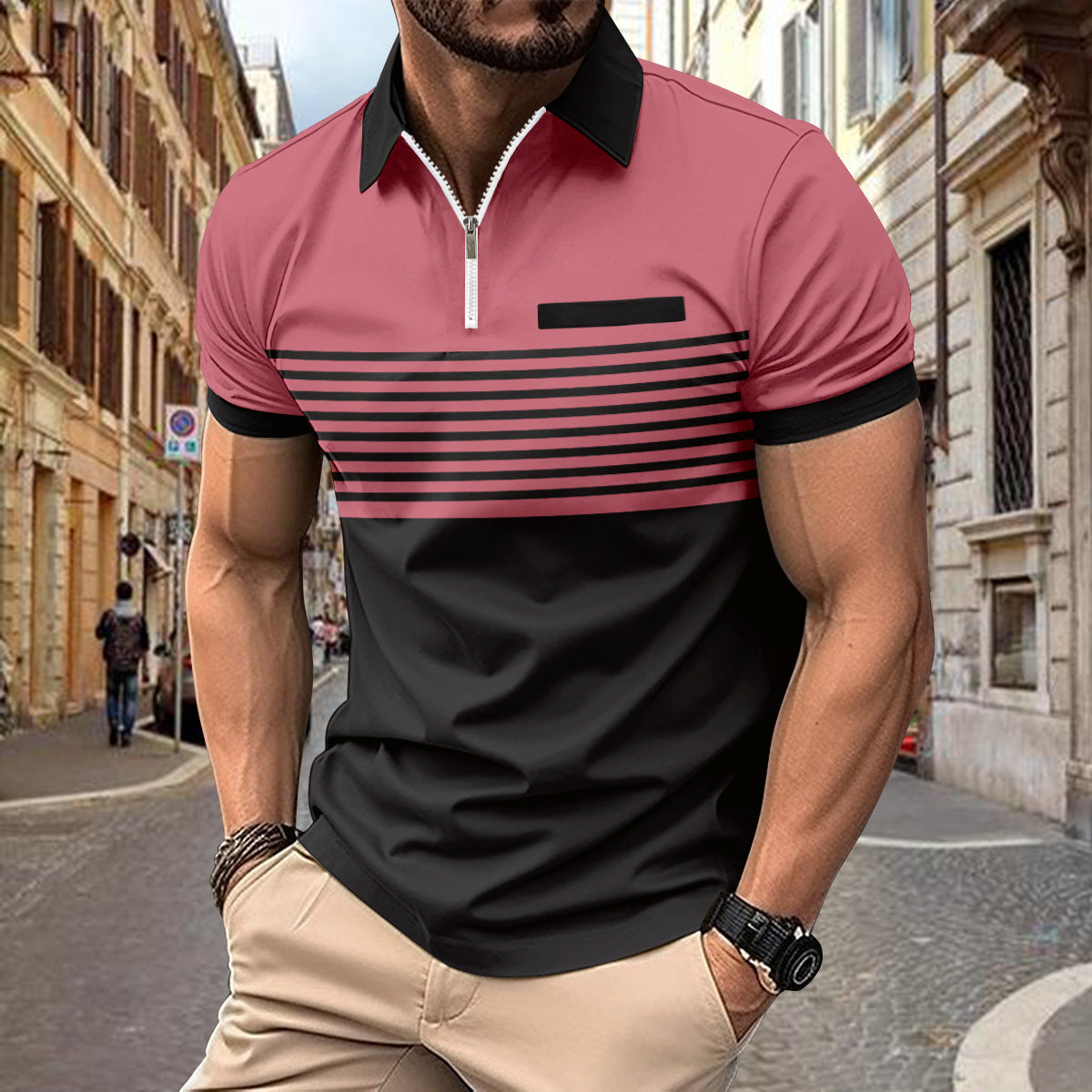 Herren Poloshirt Kurzarm mit Streifenmuster Elegant Modern