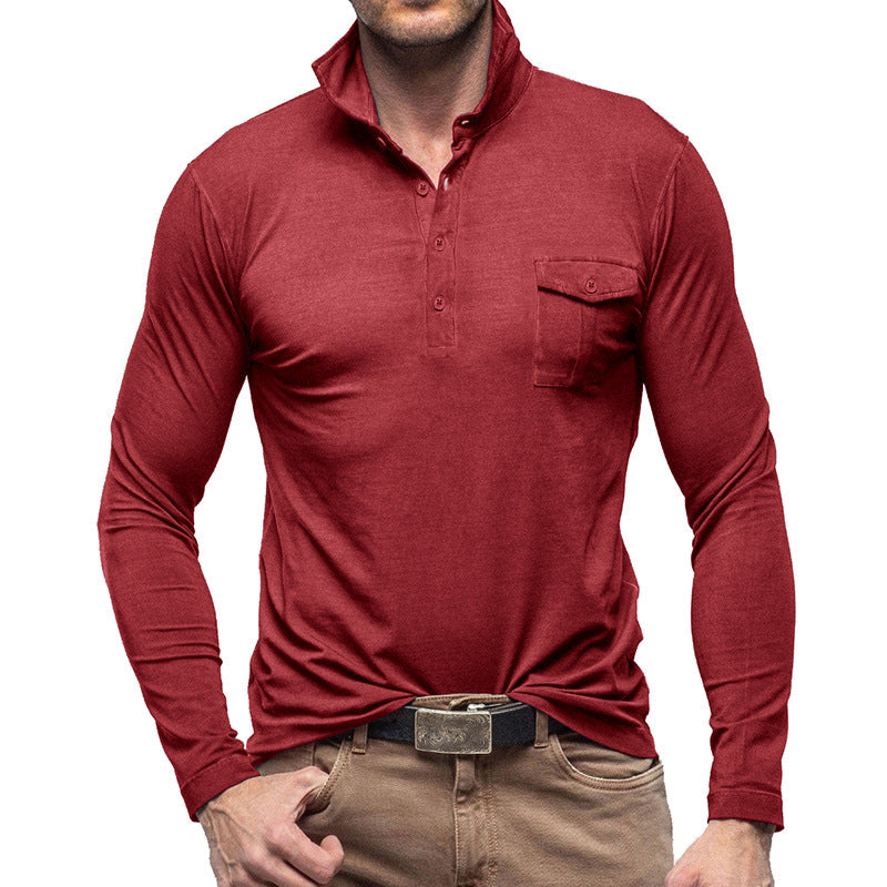 Herren Poloshirt Langarm Moderner Stehkragen Slimfit