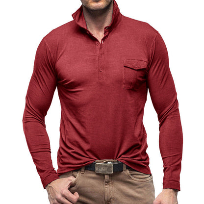Herren Poloshirt Langarm Moderner Stehkragen Slimfit