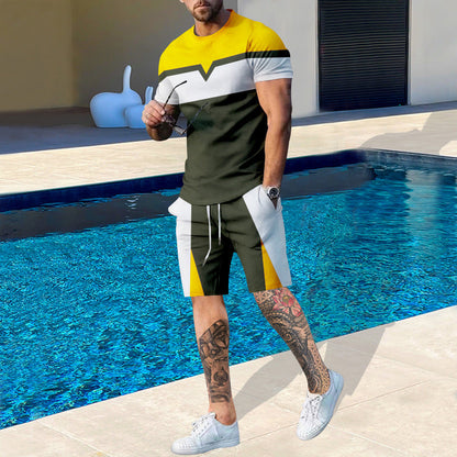 Herren Sport Set Kurzarm Kontrast Farben Modern