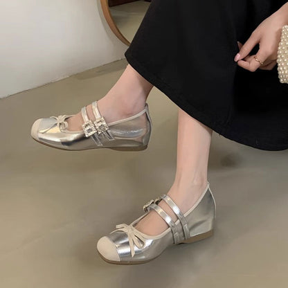 Damen Ballerinas Schleifen Riemchen Elegant