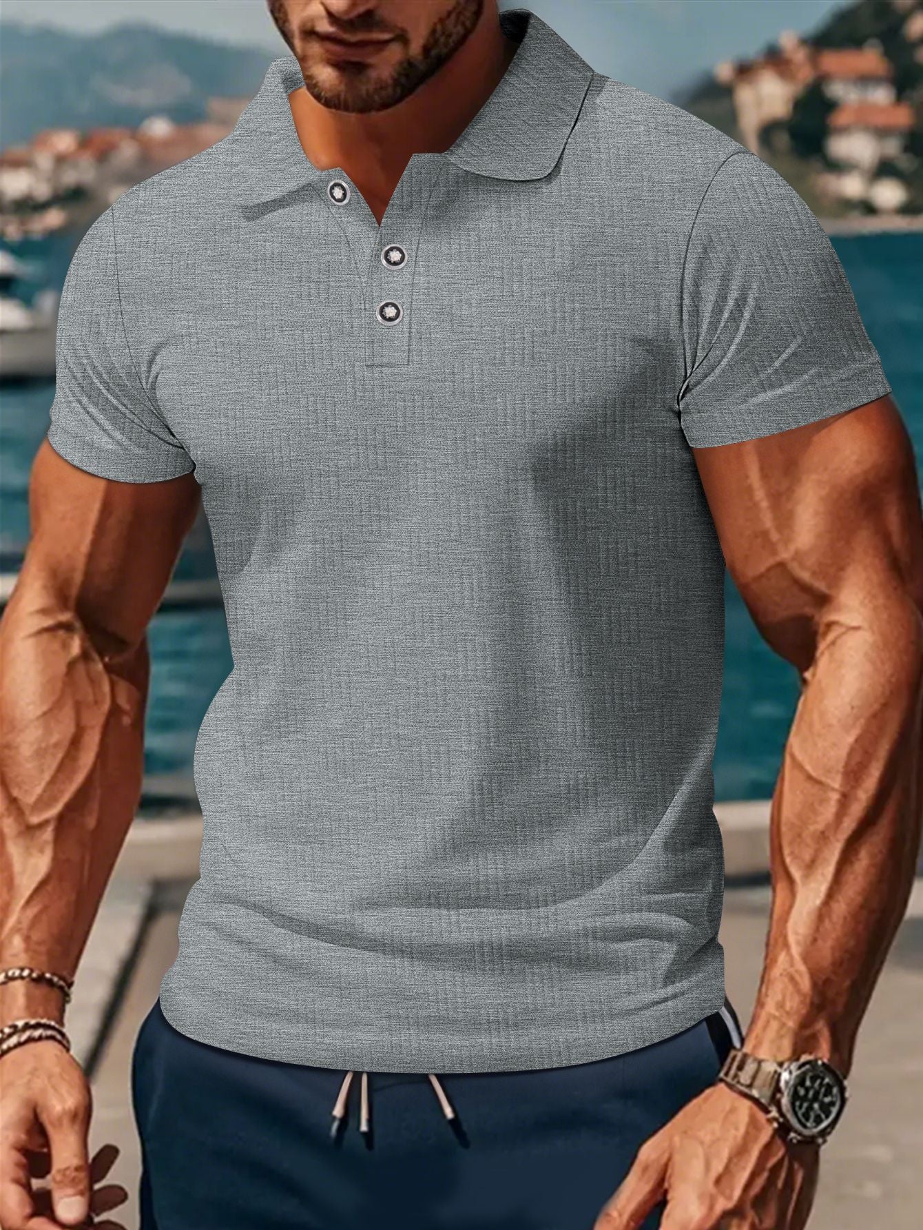 Herren Polohemd Klassisch Strukturiert Modern