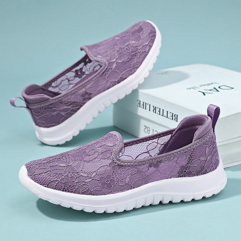 Damen Sneaker Slip-On Weich mit Spitze und Dämpfung - BerlinGlamour
