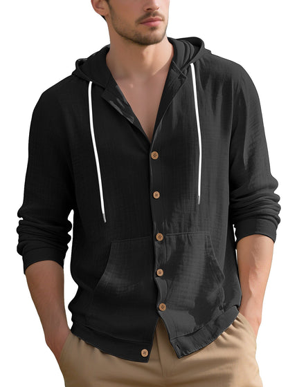 Herren Freizeitjacke Modern Kapuze Taschen Schwarz