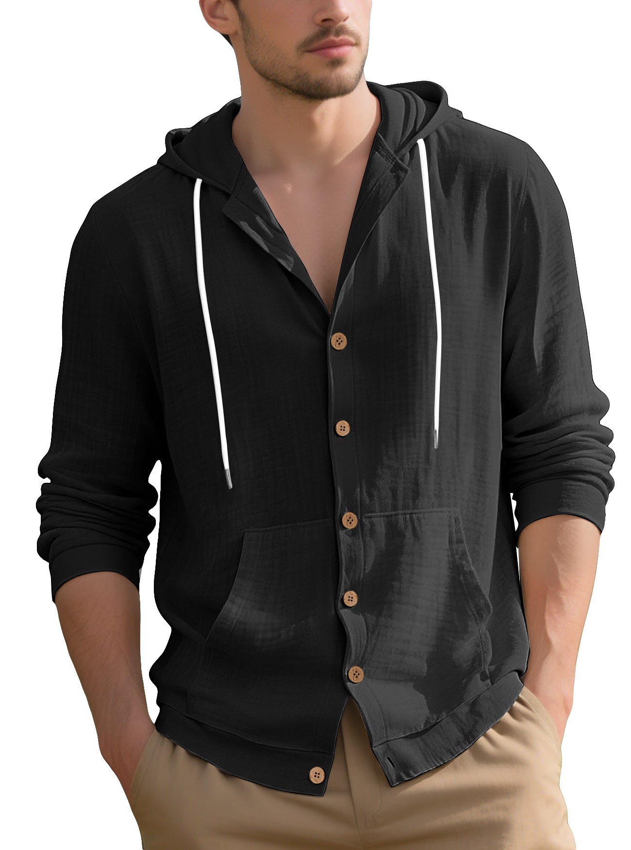 Herren Kapuzenjacke Modisch Mit Taschen und Knöpfen