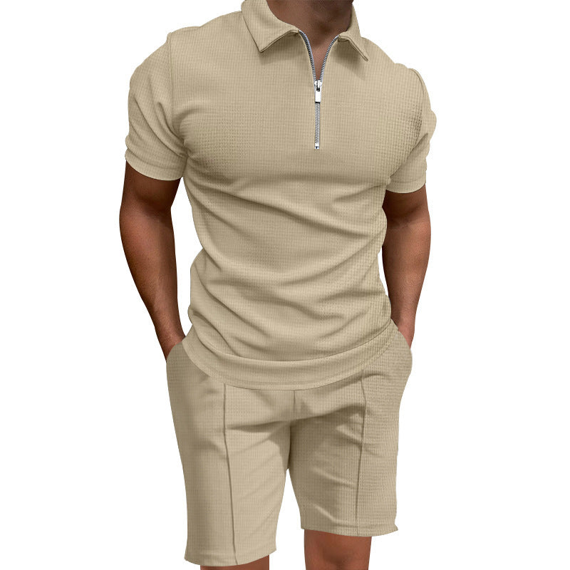 Herren Polo-Shorts-Set Modern mit elastischem Bund und Reißverschluss