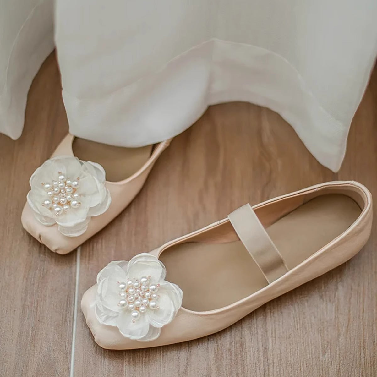 Damen Ballerinas Blumen Applikation Elastisch - BerlinGlamour