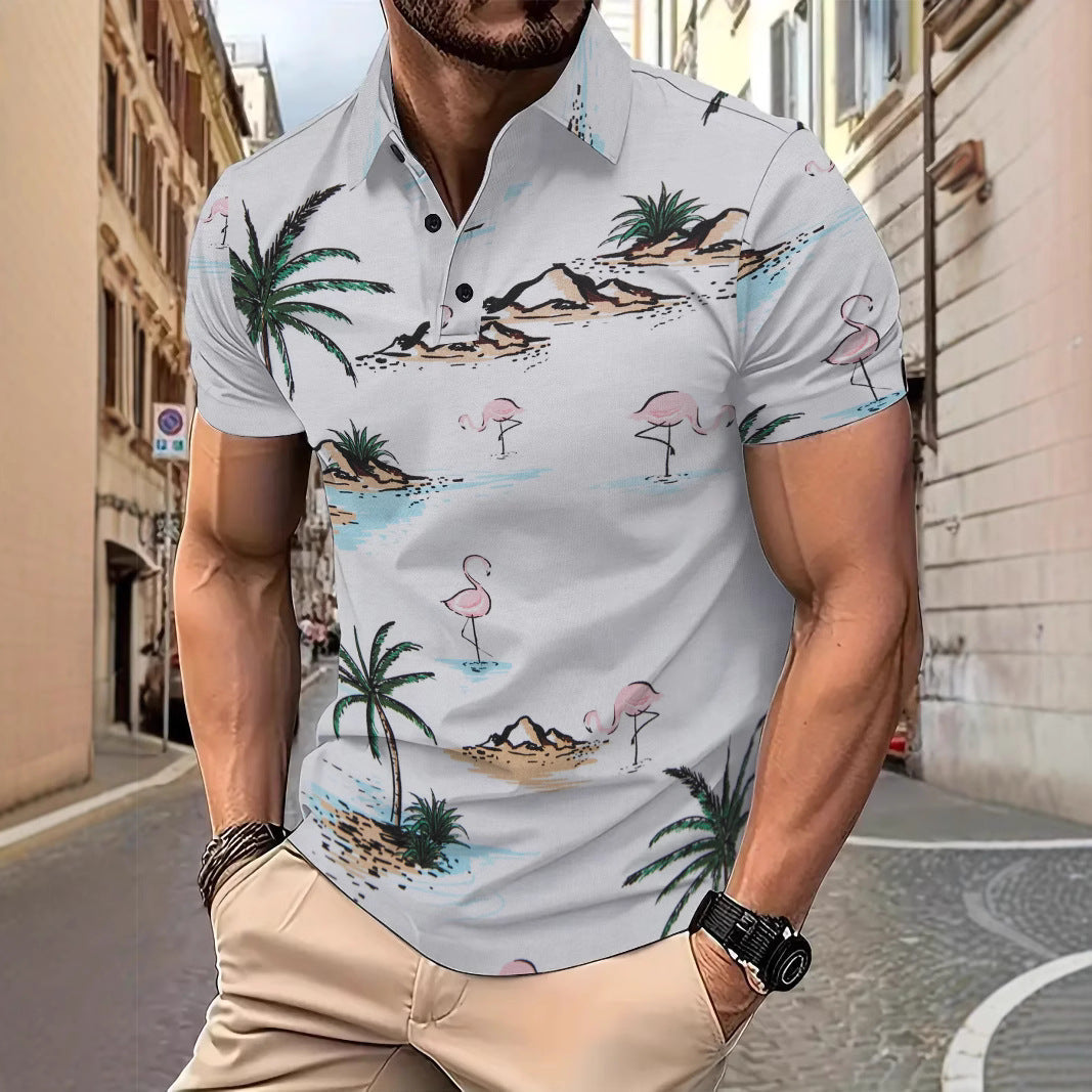 Herren Poloshirt Modern Tropisches Motiv Slim Fit - BerlinGlamour