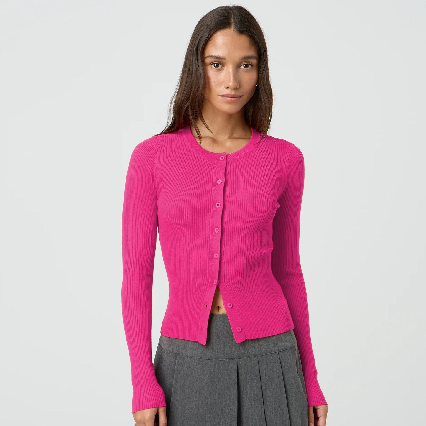 Damen Strickjacke Figurbetont Langärmlig Knöpfe