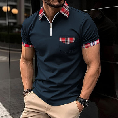 Herren Polohemd Karomuster Modern mit Reißverschluss