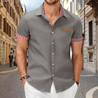 Herren Freizeithemd Kurzarm Modern Mit Kontrastdetails
