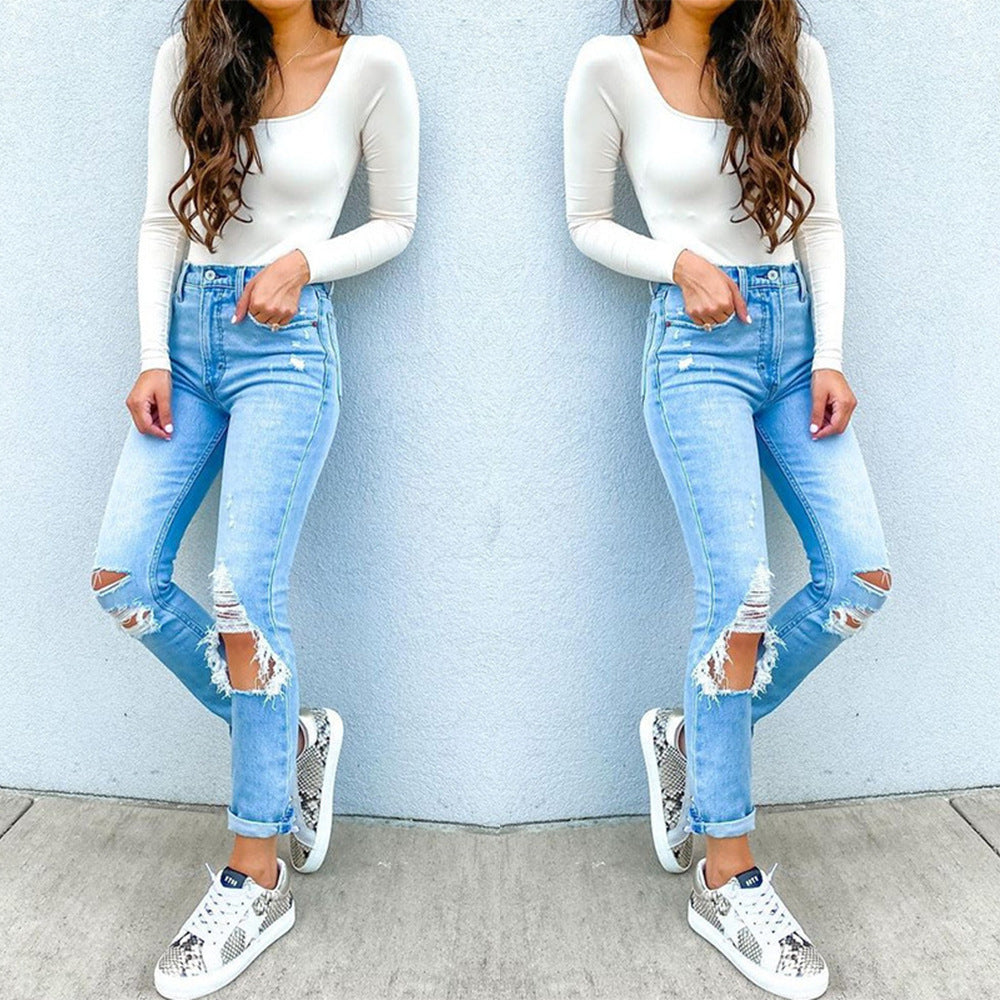 Skinny Jeans Damen Hochtaillierte Ripped Jeans Trendy - BerlinGlamour