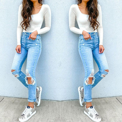 Skinny Jeans Damen Hochtaillierte Ripped Jeans Trendy - BerlinGlamour