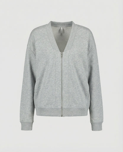 Damen Sweatjacke V-Ausschnitt Grau Kapuzenlos