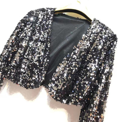 Glitzernde Damenjacke Langarm Offener Schnitt Glamour