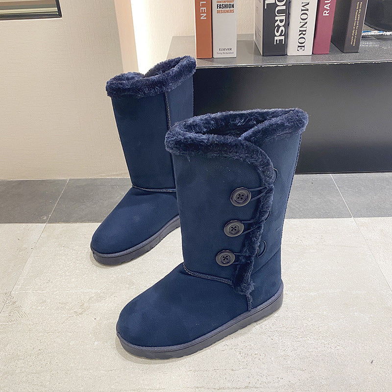 Damen Kurzstiefel mit Kunstfell und Knöpfen Winter