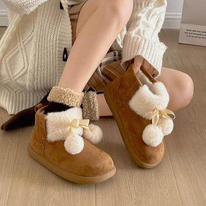 Damen Winterstiefel Warm Flauschig mit Pompon