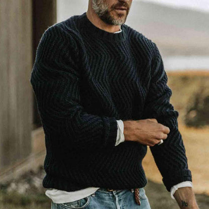 Herren Strickpullover Feinripp mit Wellenmuster Modern - BerlinGlamour