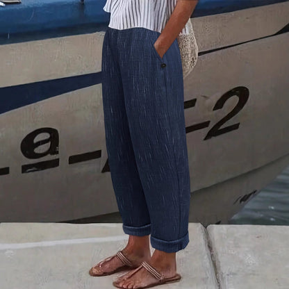 Damen Leinenhose Bequem mit Seitentaschen Sommer