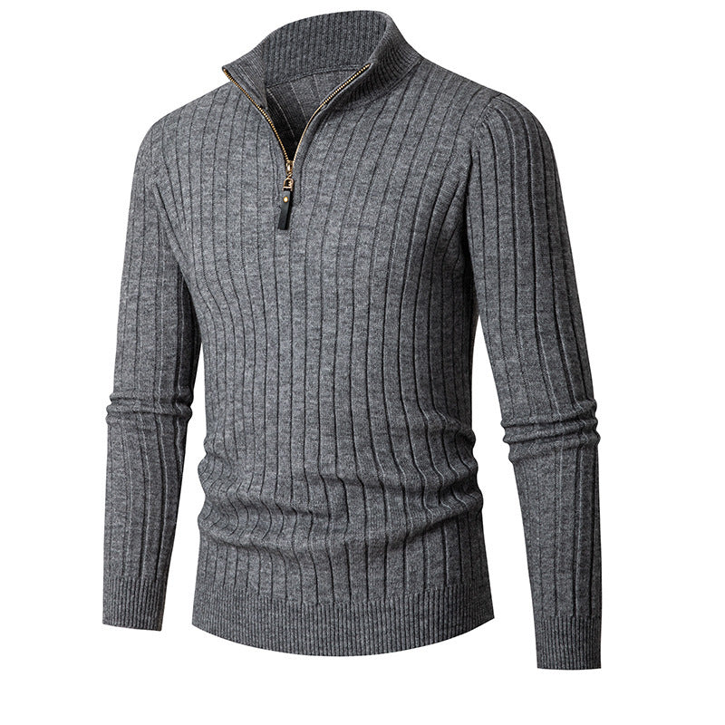 Herren Pullover Elegant mit Reißverschluss und Rippstruktur