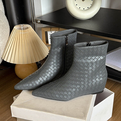 Damen Stiefel Ankle Boots Keilsohle Geflochten Elegant