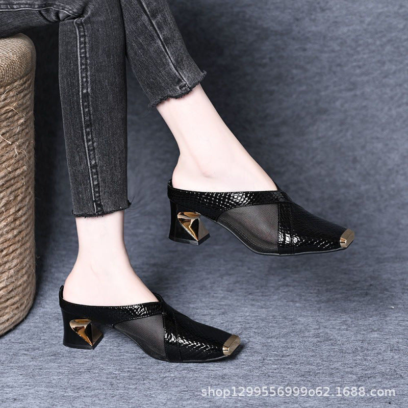 Damen Mules Blockabsatz Schuhe Modisch Heidi Stil