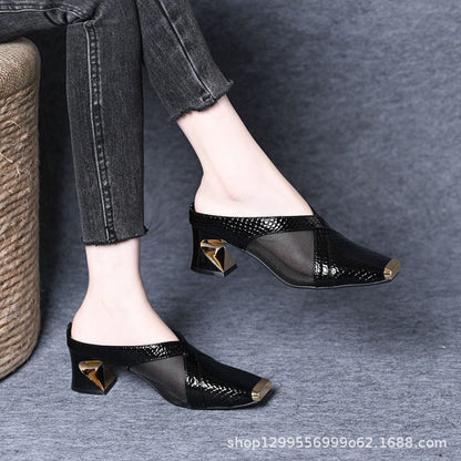 Damen Mules Blockabsatz Schuhe Modisch Heidi Stil